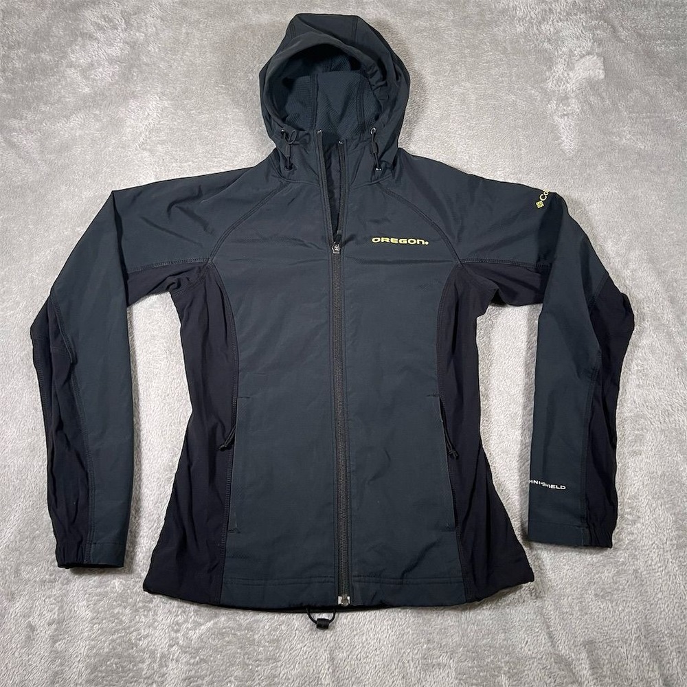 Oregon Ducks Columbia Jacket Women's Size XS Black Hooded Soft Shell Full Zip